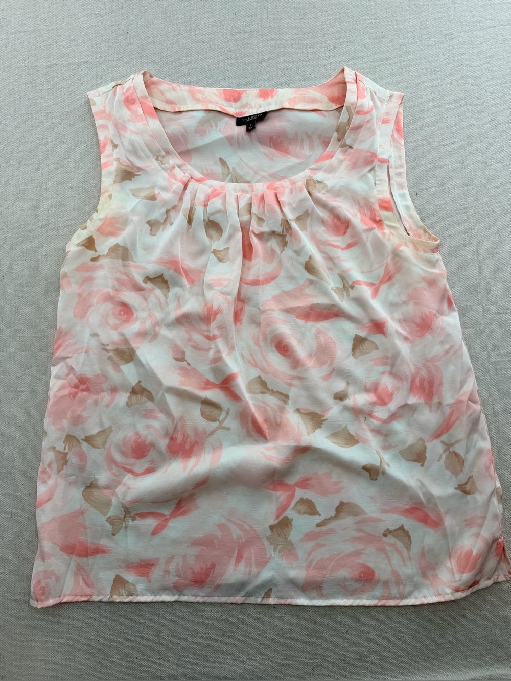 Talbots Sleeveless Floral Shell Top - Pink & Cream